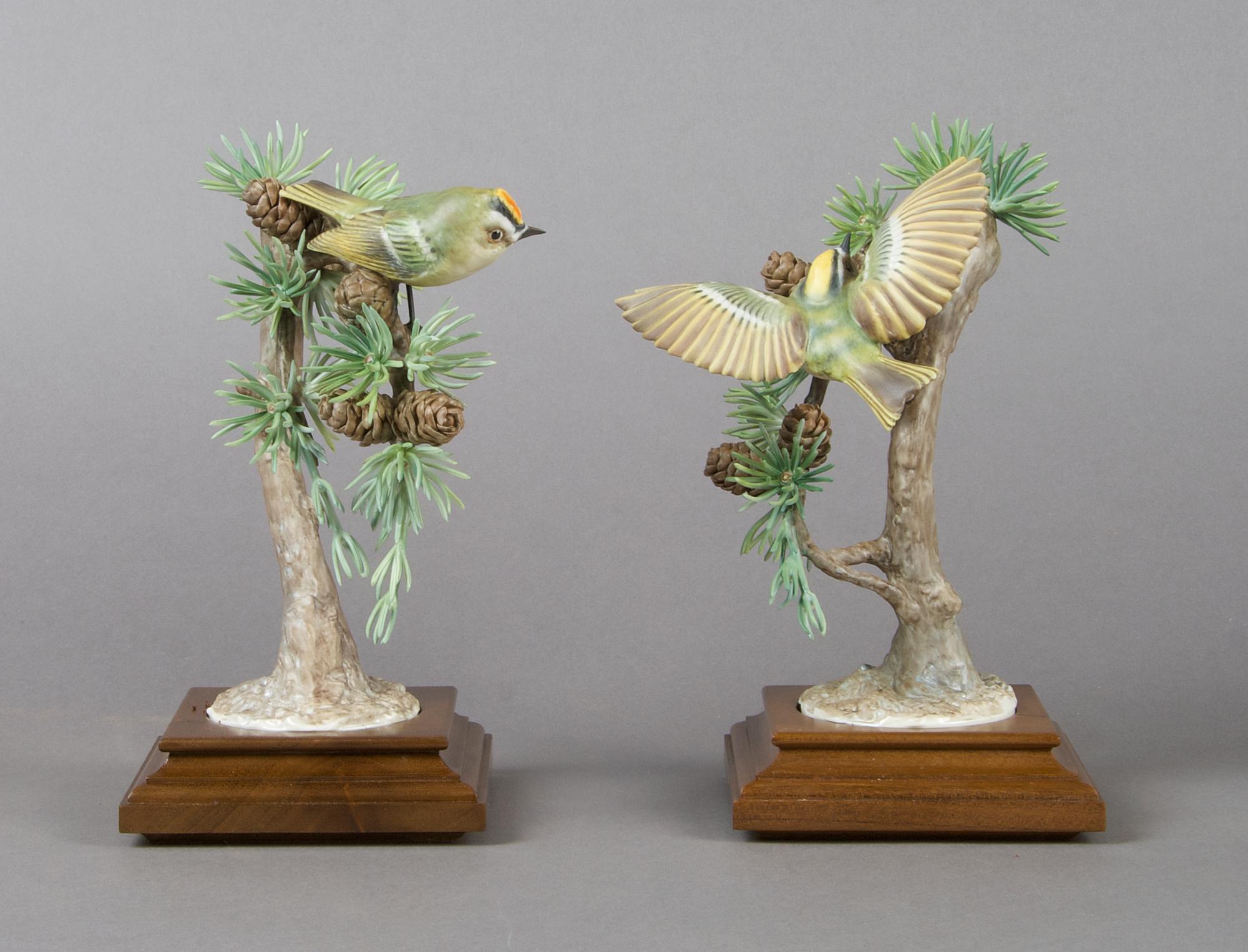 A Pair of Royal Worcester Dorothy Doughty Birds, Gold Crests, Height 8 inches.