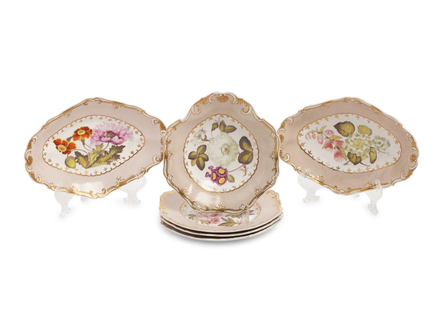 Six Spode Felspar Painted Porcelain Dishes
