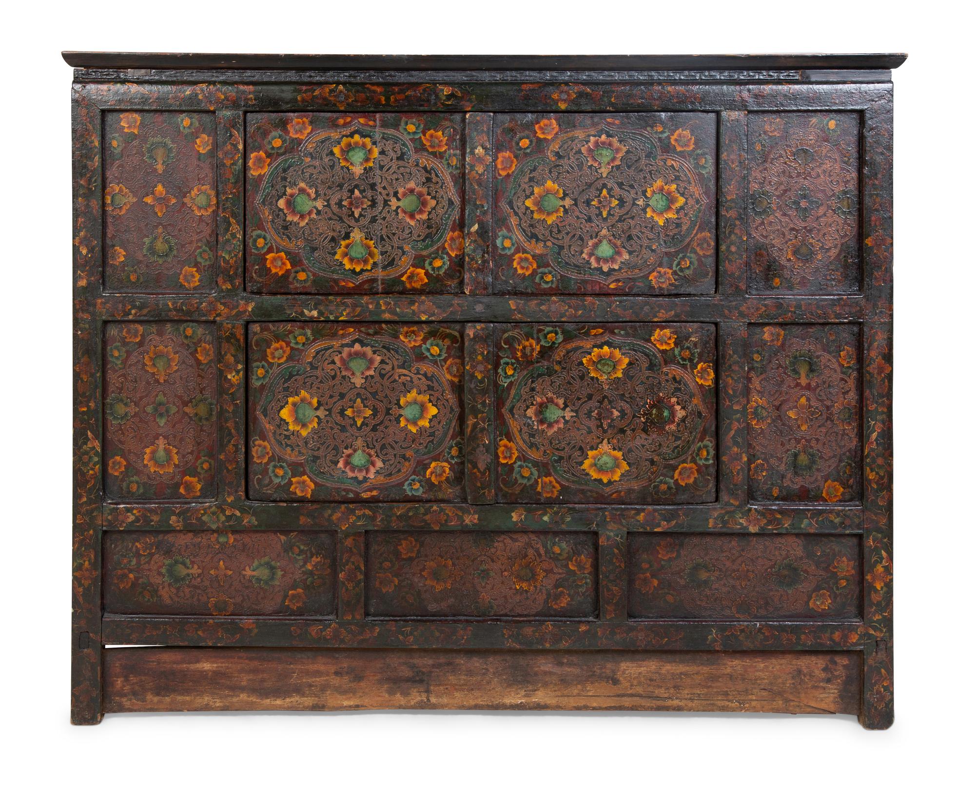 A Tibetan Lacquered and Tooled Pigskin Hall Chest — 20TH CENTURY