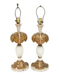 A Pair of Italian Painted and Parcel-Gilt Palm Frond Table Lamps