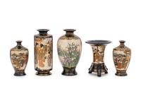 Five Blue Ground Satsuma Vases