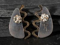 Silver and Turquoise Post Earrings, with 14K Gold Snake Accents