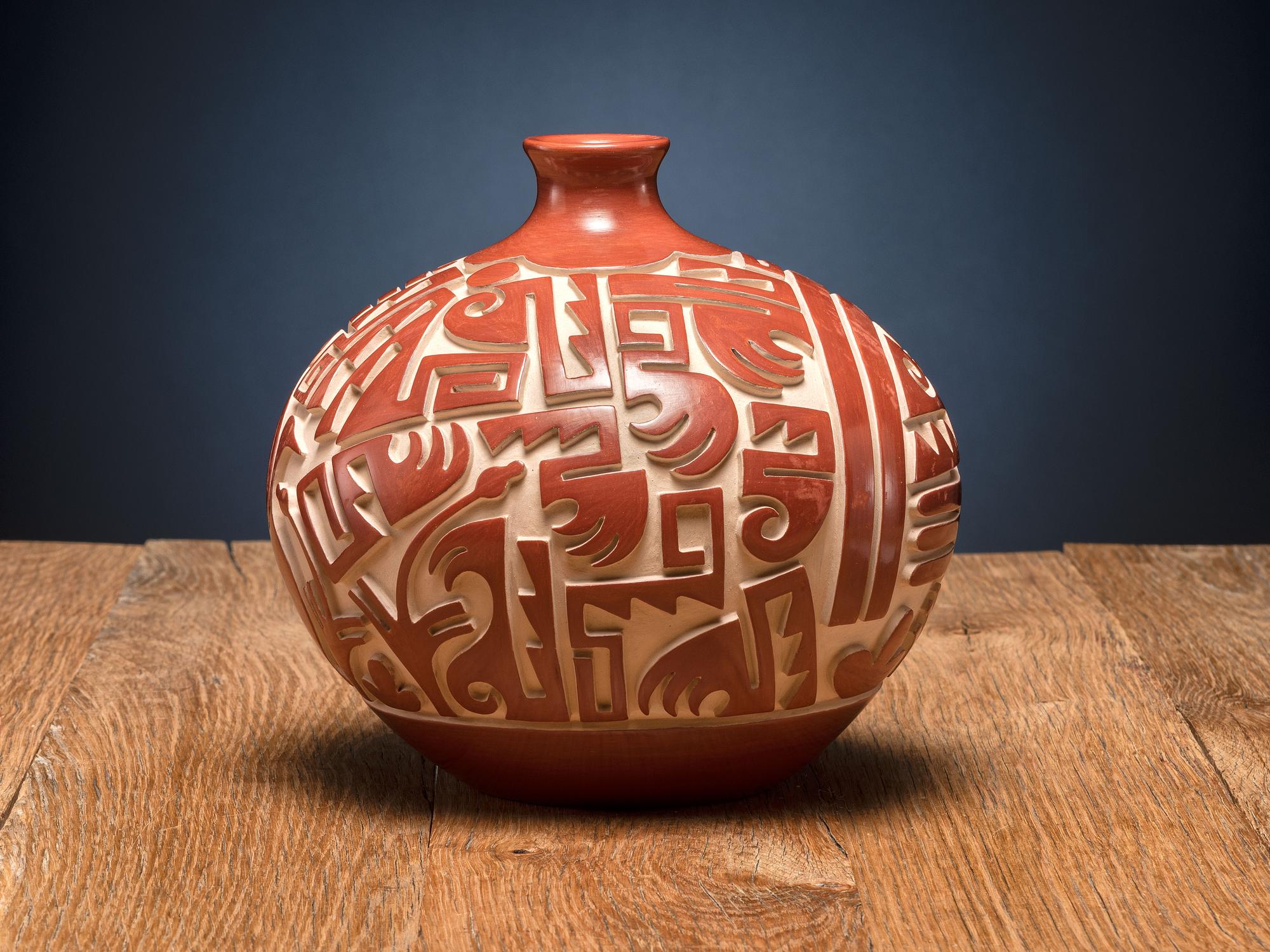 Carved Redware Pottery Jar