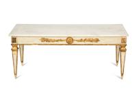 A Continental Painted and Parcel Gilt Marble-Top Low Table