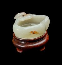 A Chinese Russet and White Jade Lingzhi- Form Water Coupe