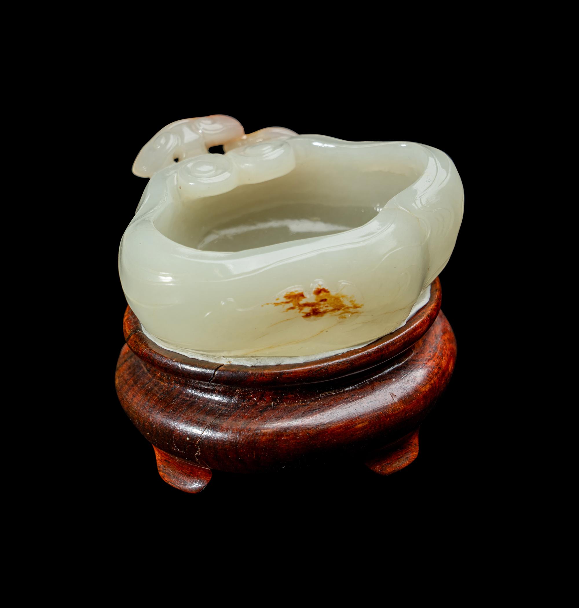 A Chinese Russet and White Jade Lingzhi- Form Water Coupe
