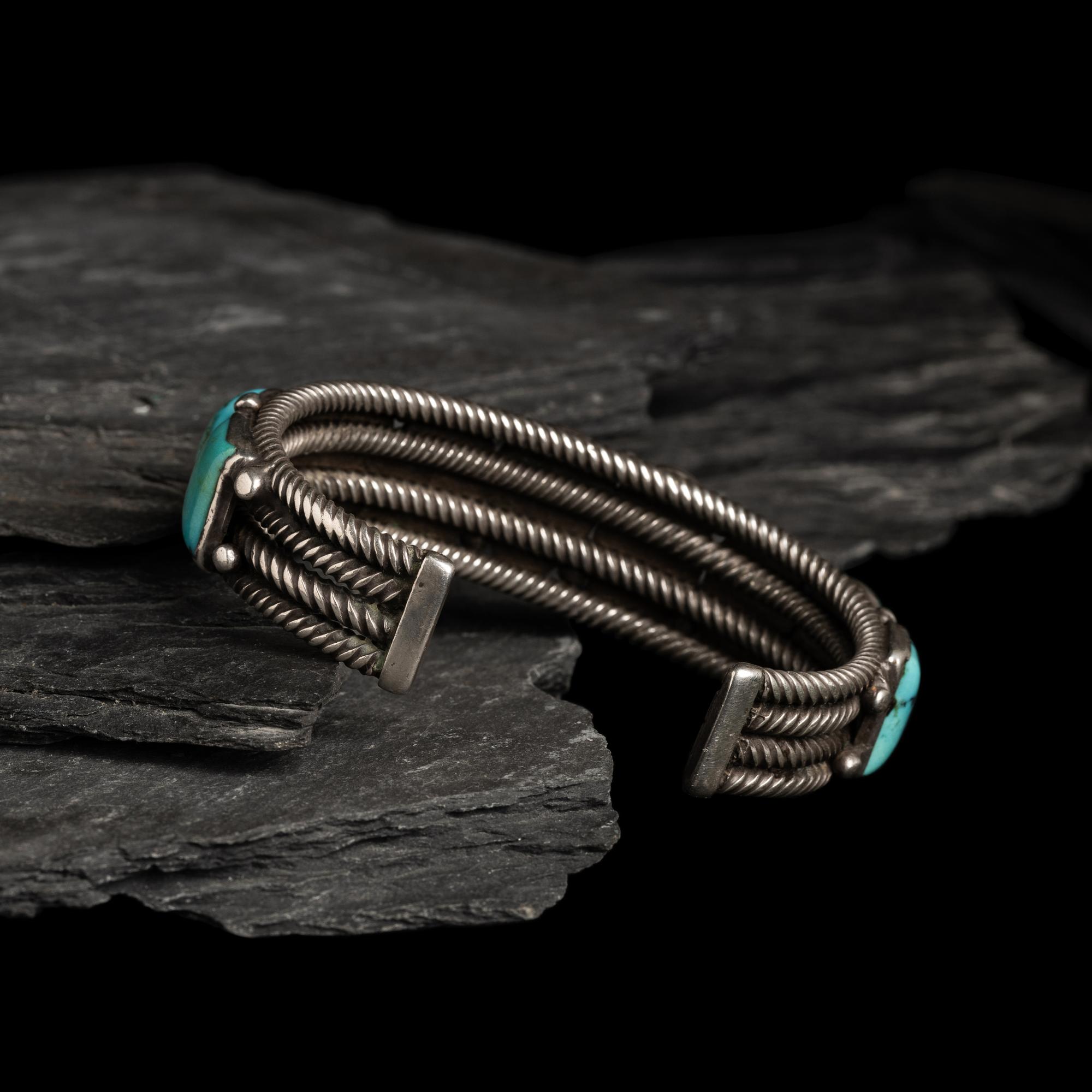 Navajo Twisted Wire and Turquoise Cuff Bracelet