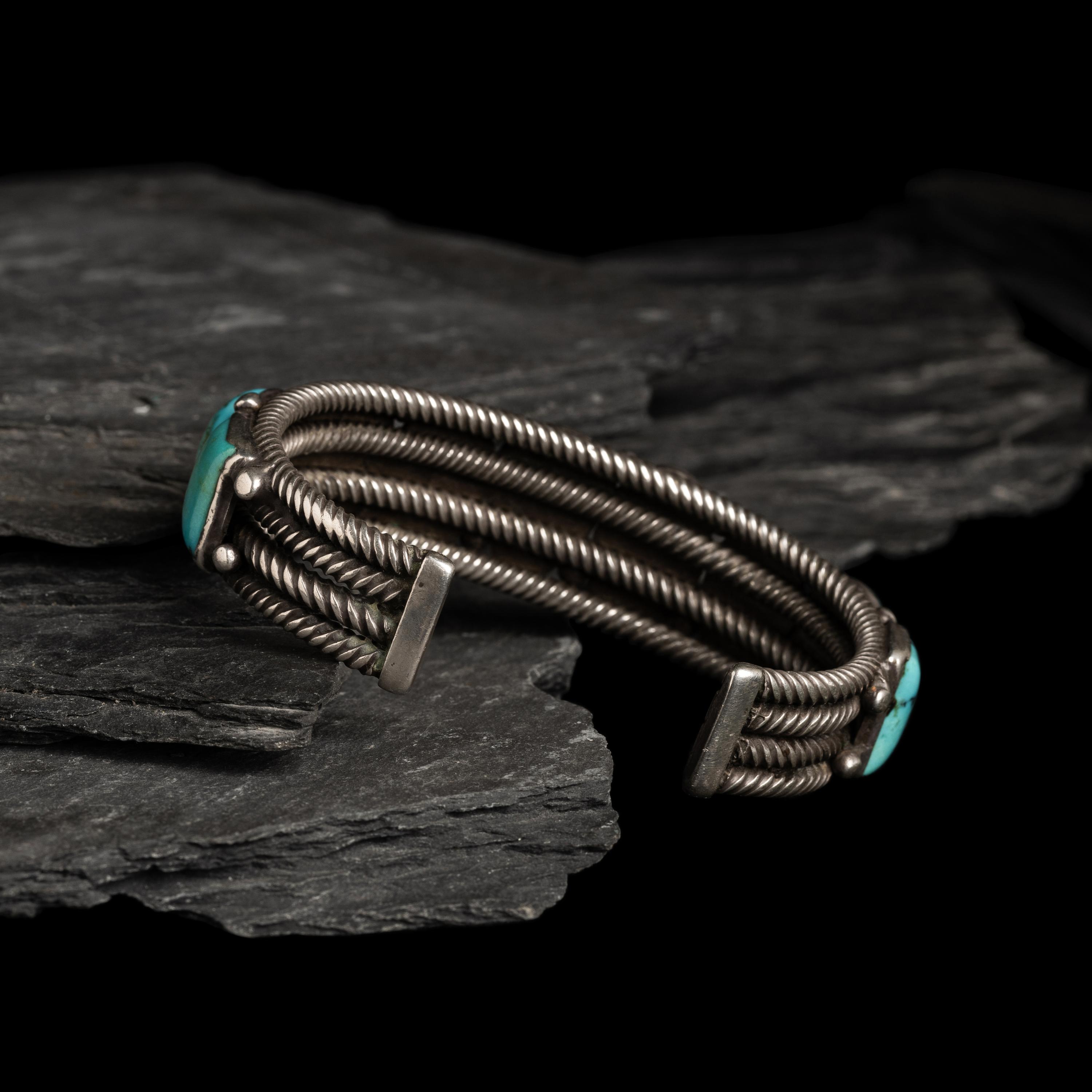 Navajo Twisted Wire and Turquoise Cuff Bracelet