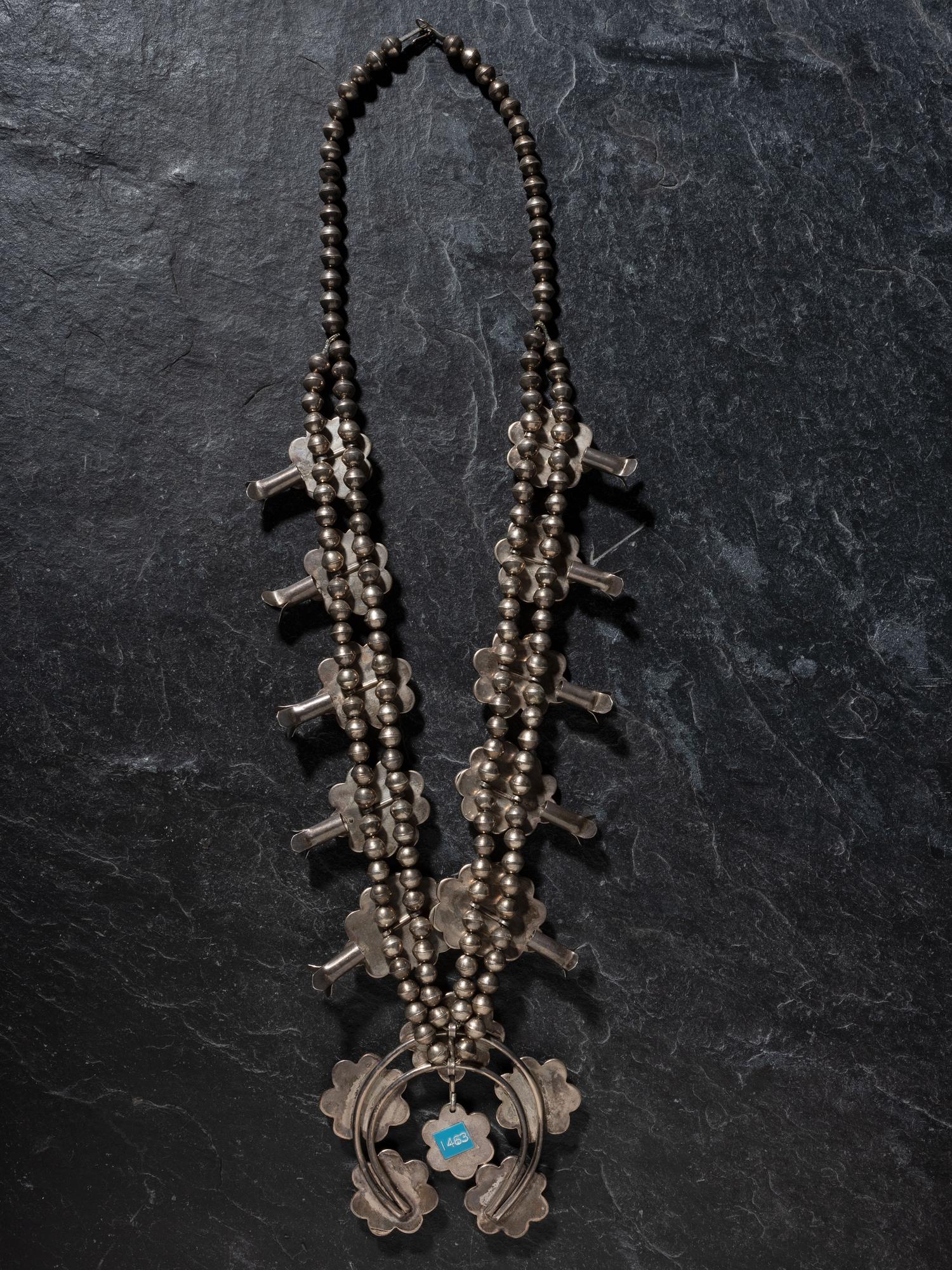 Navajo Silver and Turquoise Squash Blossom Necklace