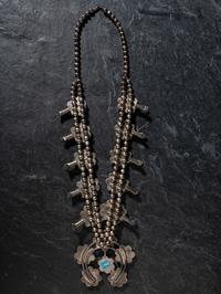 Navajo Silver and Turquoise Squash Blossom Necklace