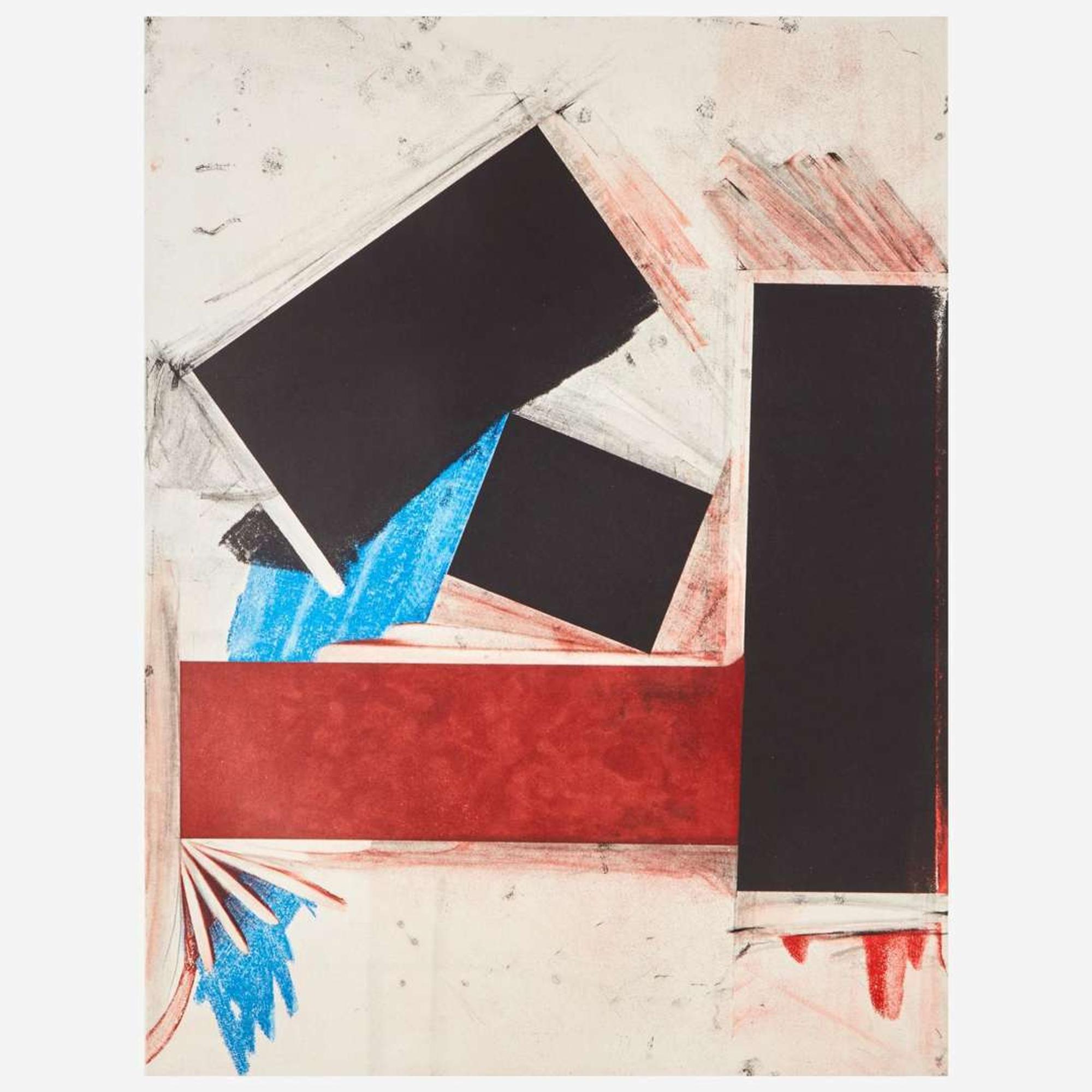 Joel Shapiro (American, b. 1941) Untitled (Red Square with Blue) & Untitled 2 from Crommelynck Portfolio