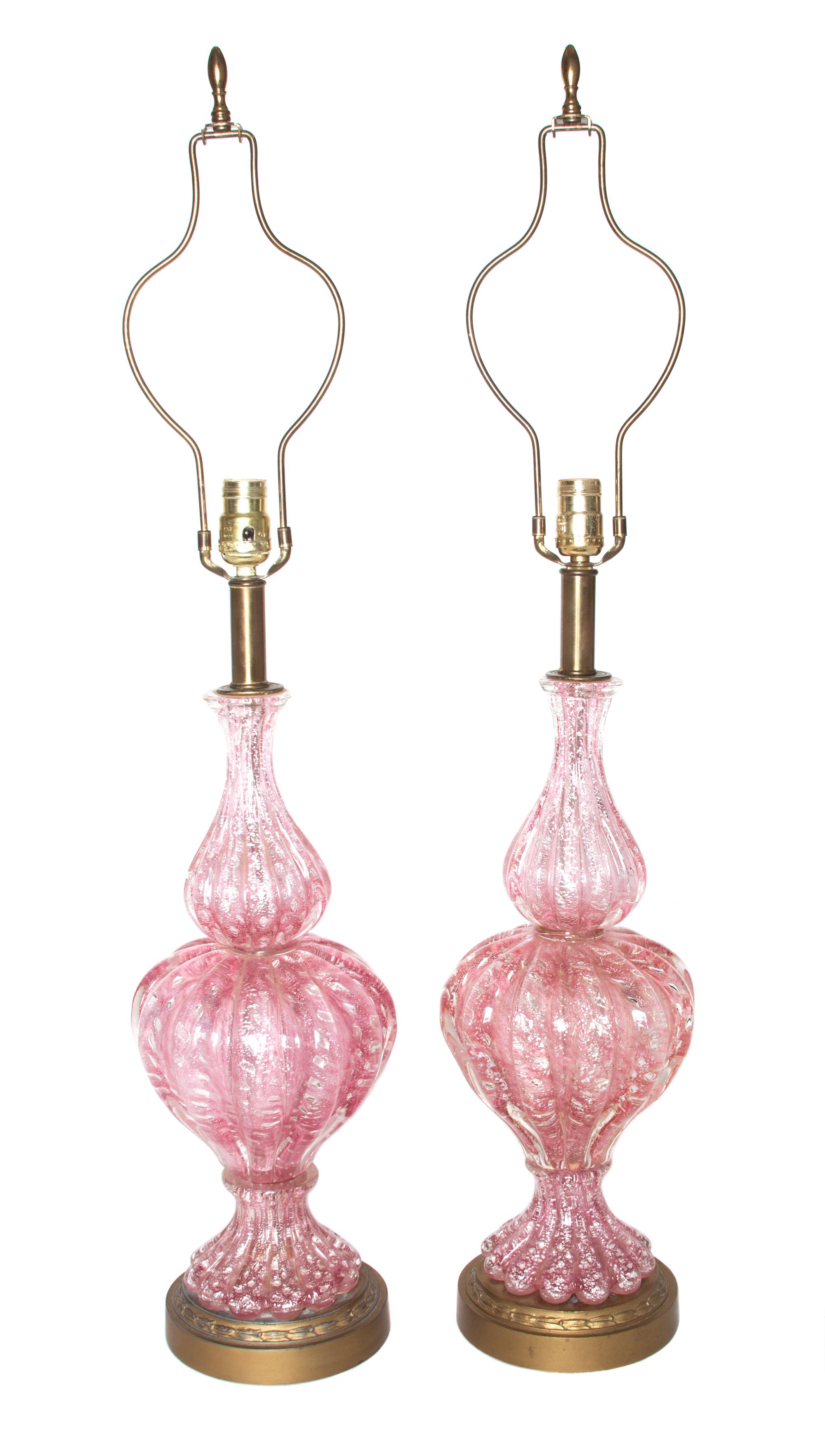 A Pair of Venetian Glass Lamps Overall height 26 inches.