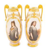 A Pair of Vienna Porcelain Vases Depicting Ruth and Esther