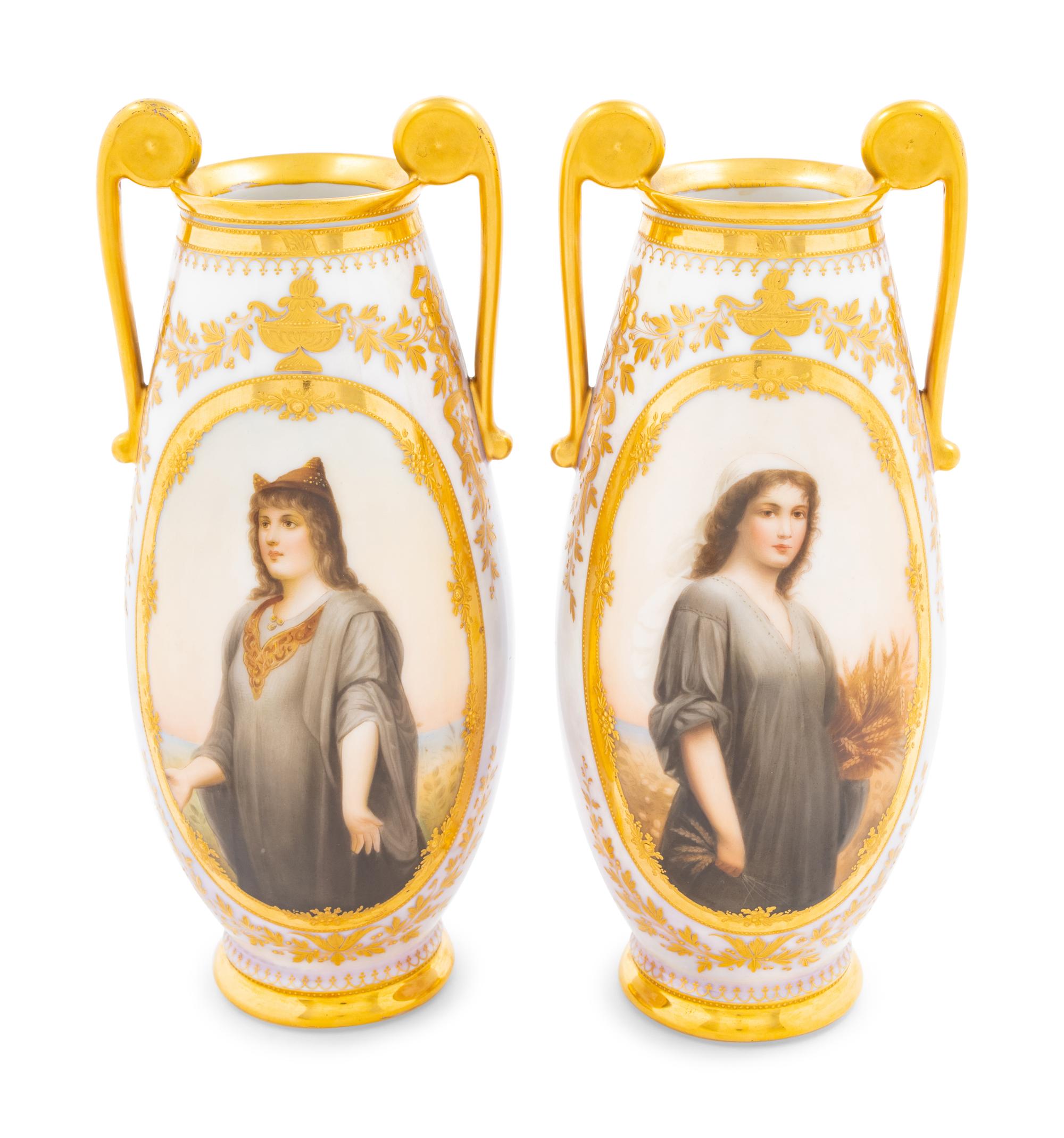 A Pair of Vienna Porcelain Vases Depicting Ruth and Esther