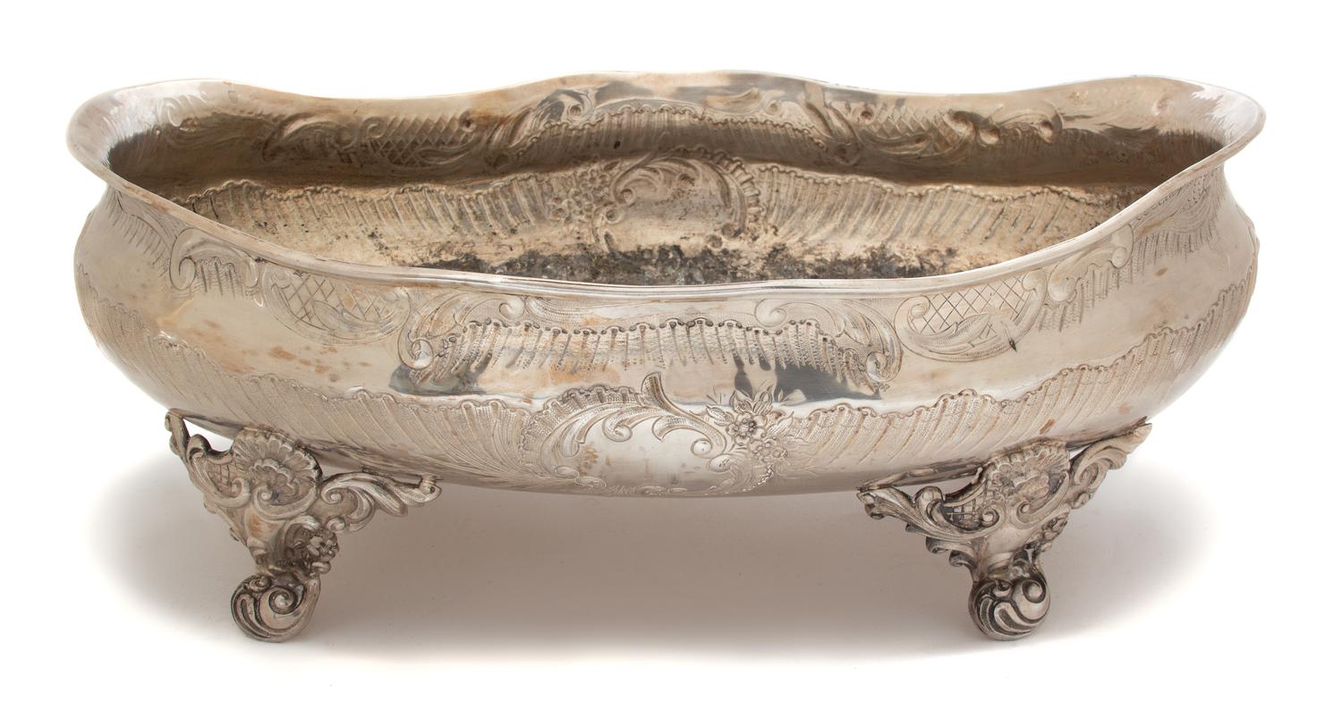 A Continental Silverplate Jardiniere Height 7 3/4 x width 20 x depth 14 3/4 inches. — 19TH CENTURY