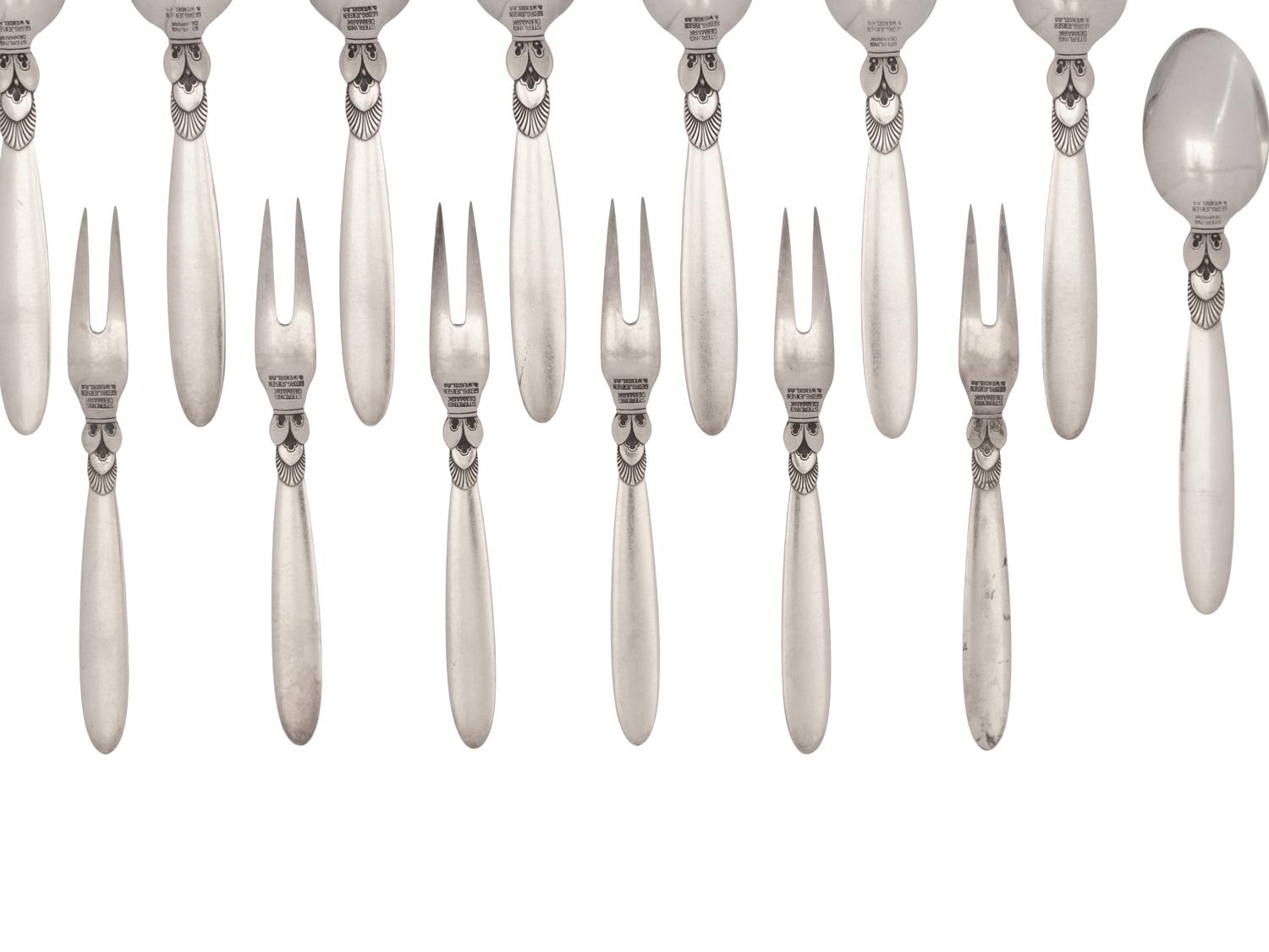A Collection of Georg Jensen Cactus Silver Flatware Articles