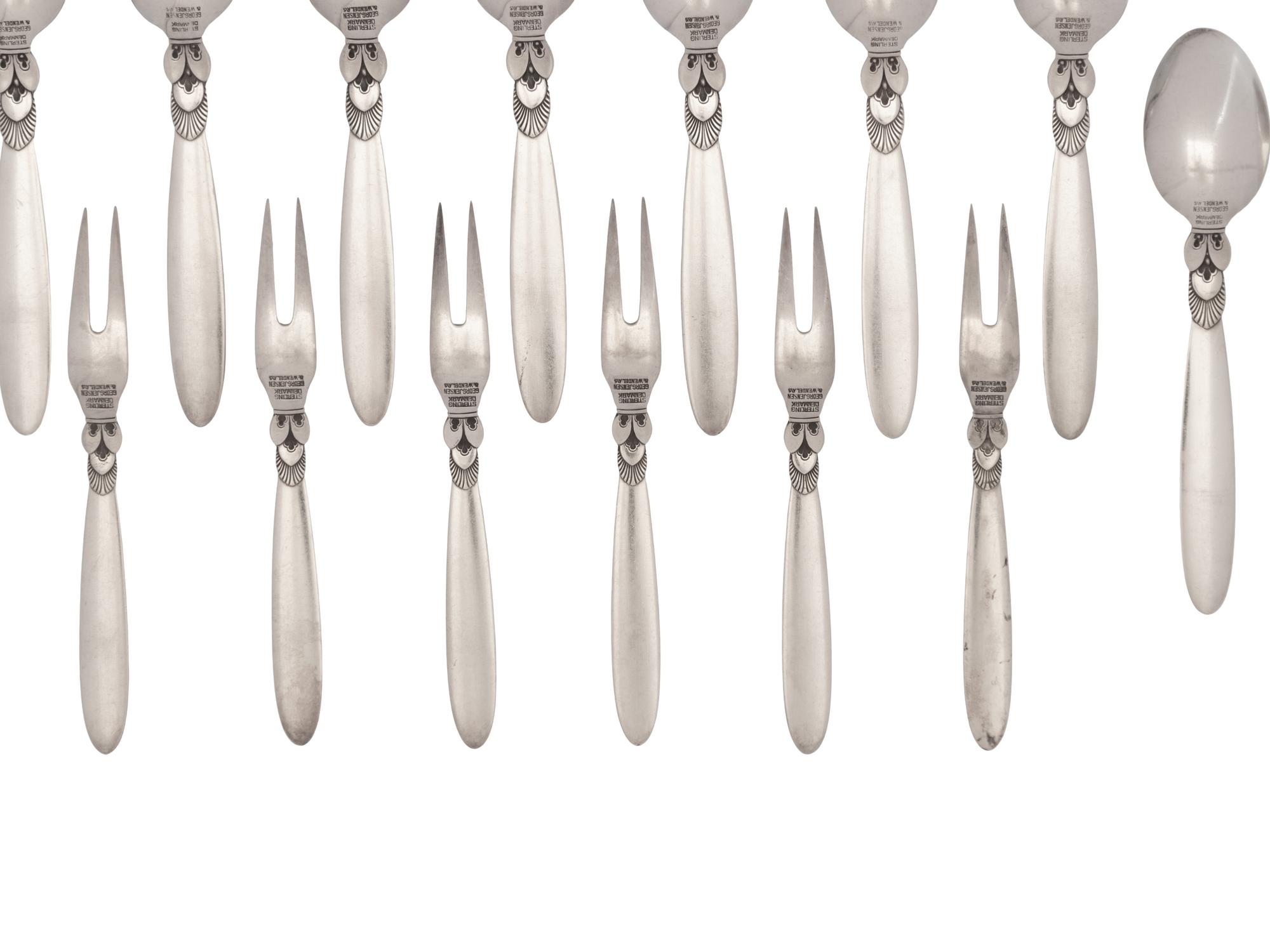 A Collection of Georg Jensen Cactus Silver Flatware Articles