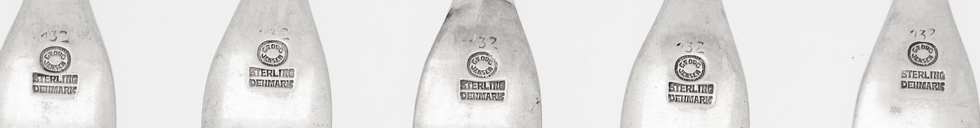A Set of Six Georg Jensen Silver Flat Blossom Pattern Cocktail Forks