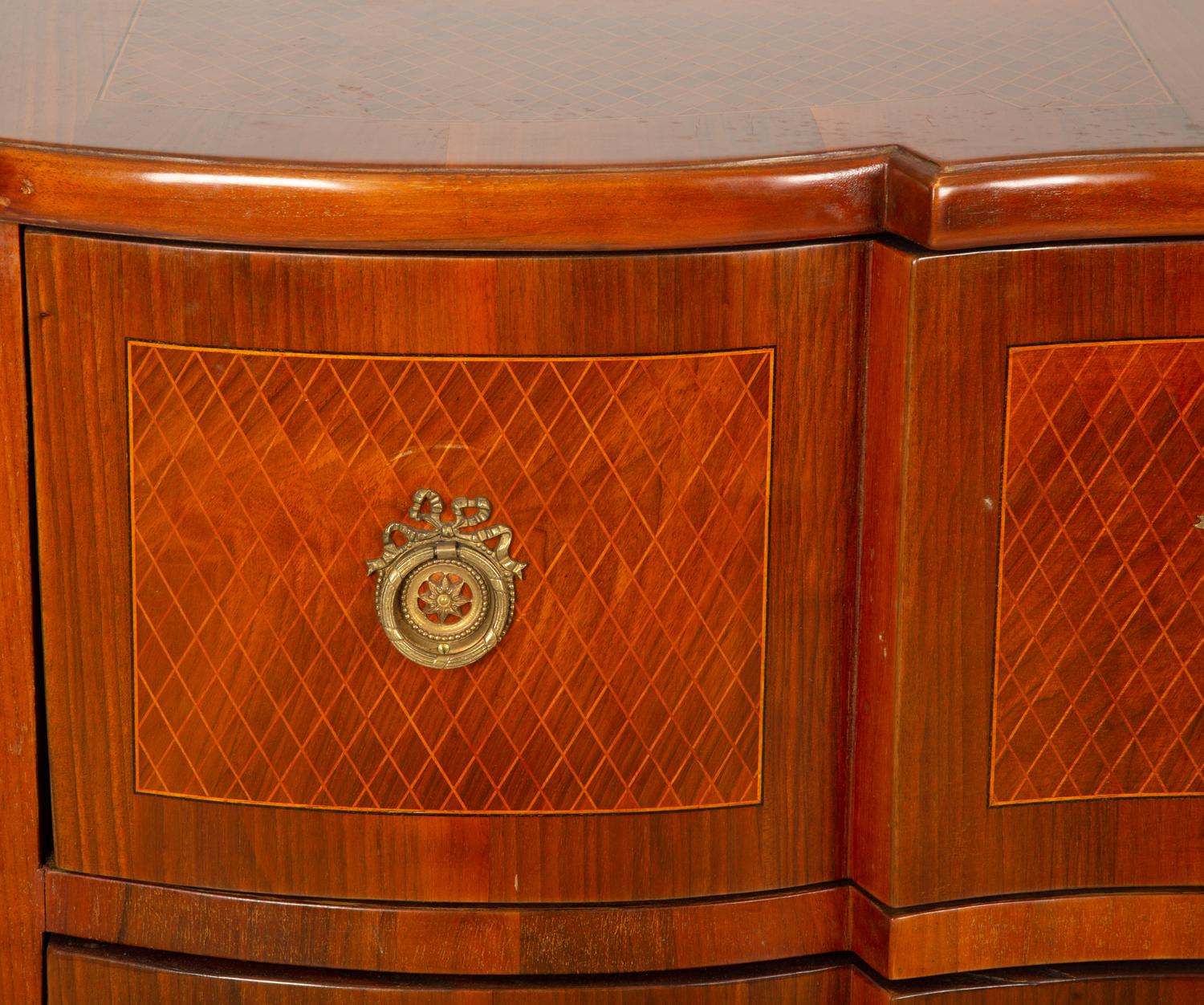An Italian Baroque Style Parquetry Walnut Block Front Commode — 19th Century