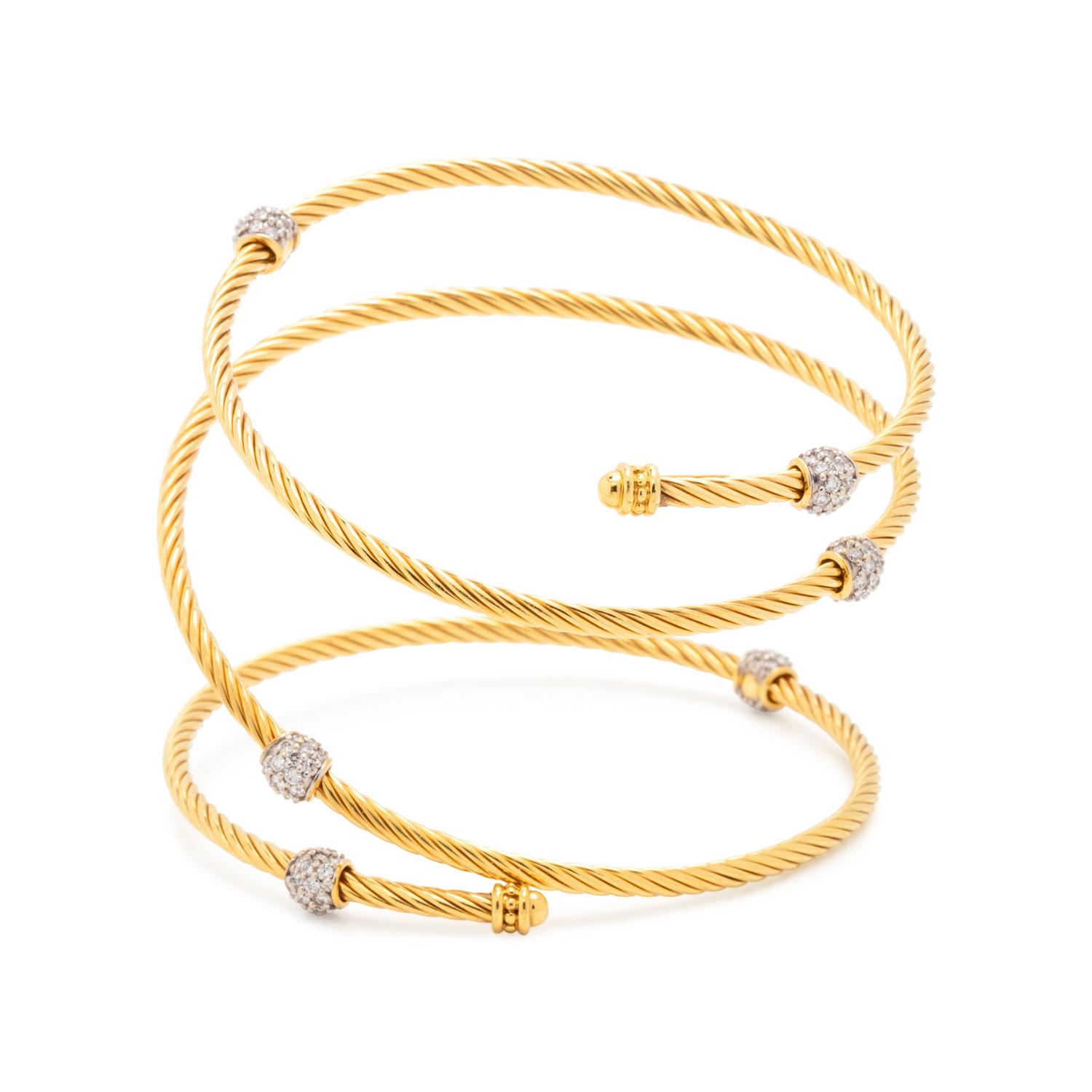 YELLOW GOLD AND DIAMOND COIL BRACELET