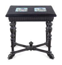 A Chinese Export Porcelain Inset Black Lacquered Wood Flip-Top Mahjong Table