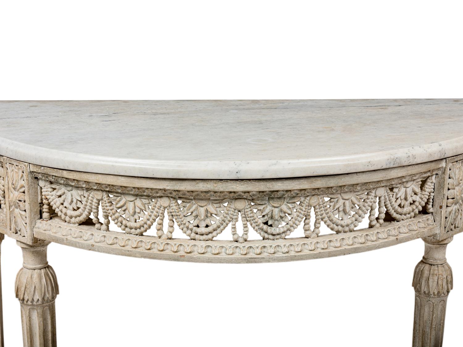 A Louis XVI White-Painted Marble-Top Console Table