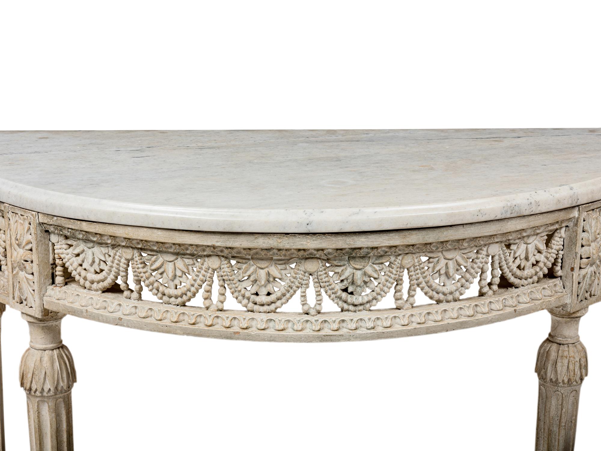 A Louis XVI White-Painted Marble-Top Console Table