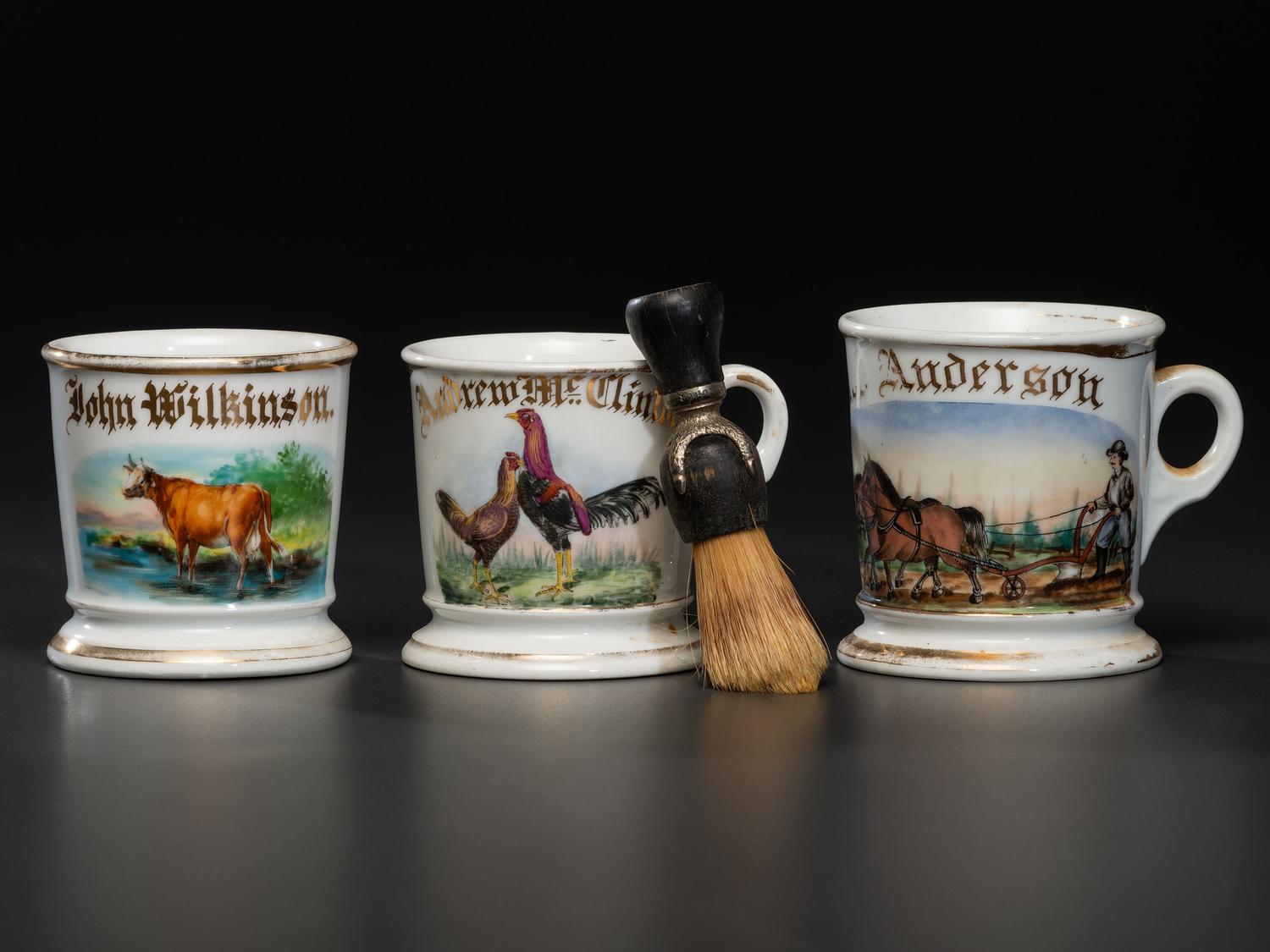 Three Farmer's Porcelain Occupational Shaving Mugs