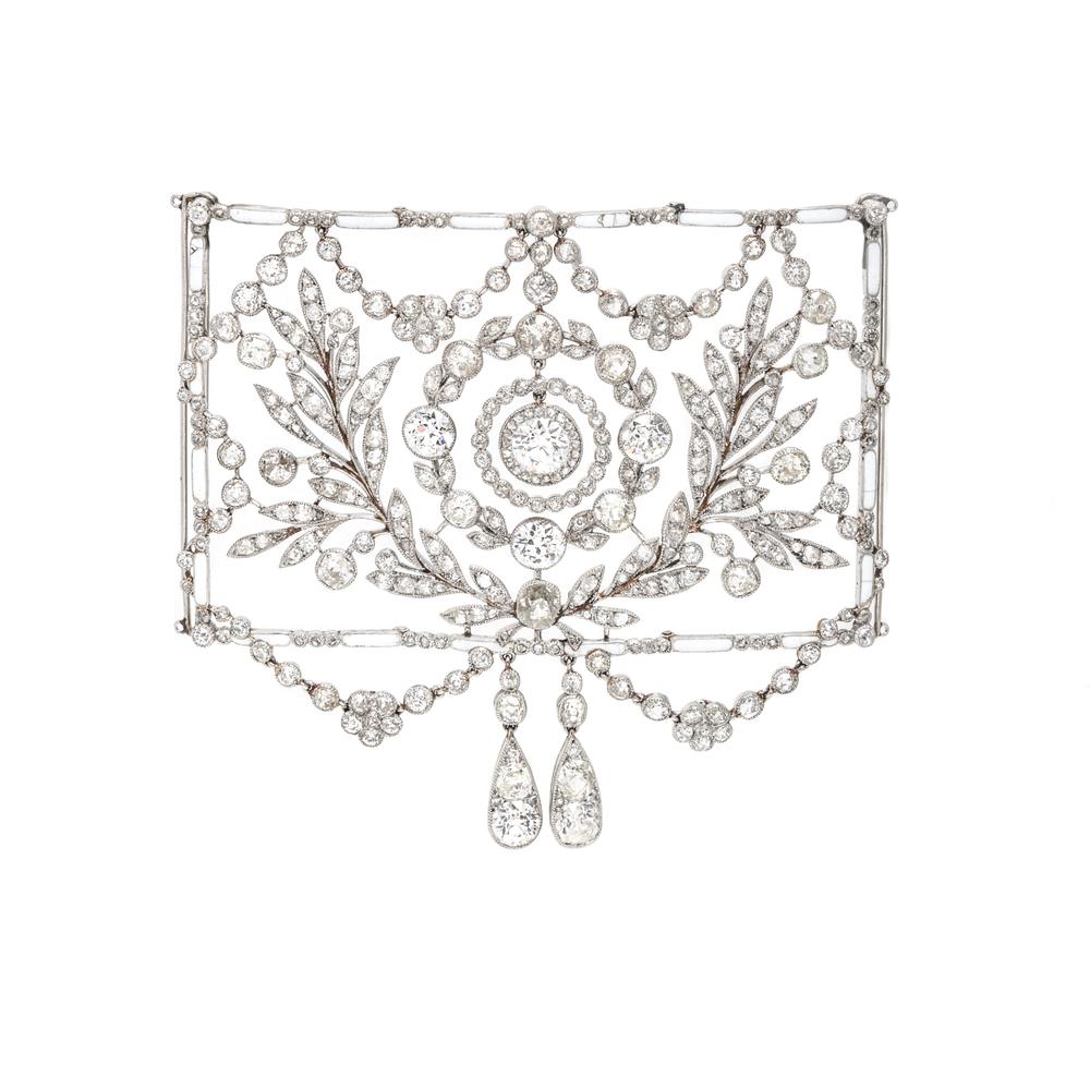 CARTIER, BELLE ÉPOQUE,  DIAMOND, ENAMEL, AND PLATINUM 'PLAQUE DE COU', CIRCA 1905