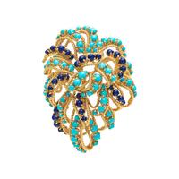 YELLOW GOLD, TURQUOISE AND LAPIS LAZULI BROOCH