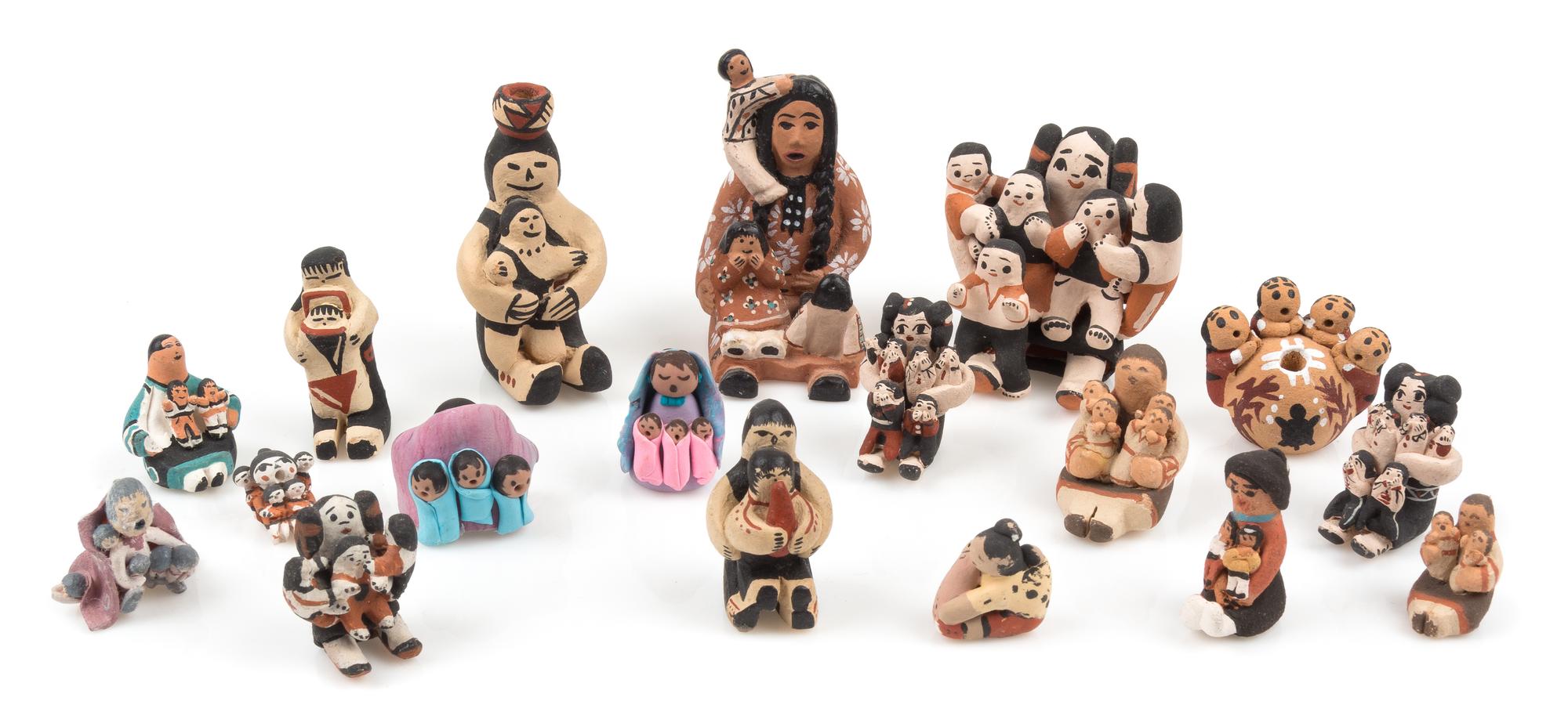 A Group of Native American Storyteller Figures Height of tallest 2 inches. — Various Makers