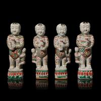 Two Pairs of Chinese Famille Verte "Boys" Figures, 18th-19th Century 清中期 五彩童子擺件兩對