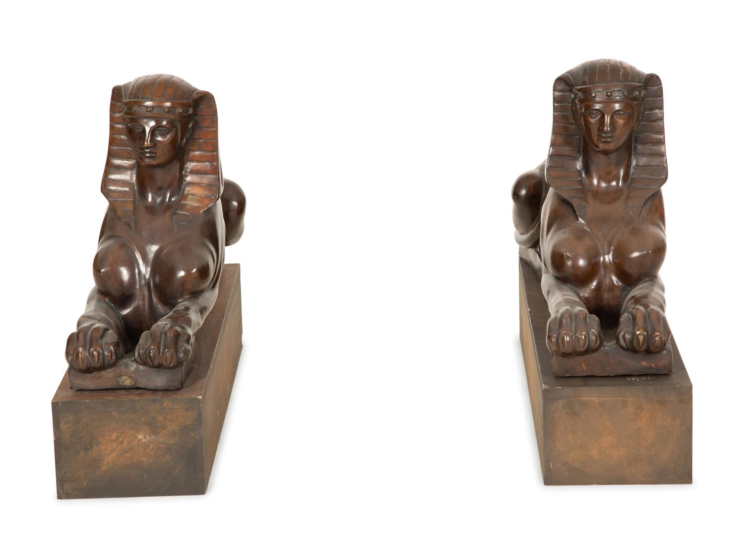 A Pair of Italian Bronze Sphinxes — 19th/20th Century