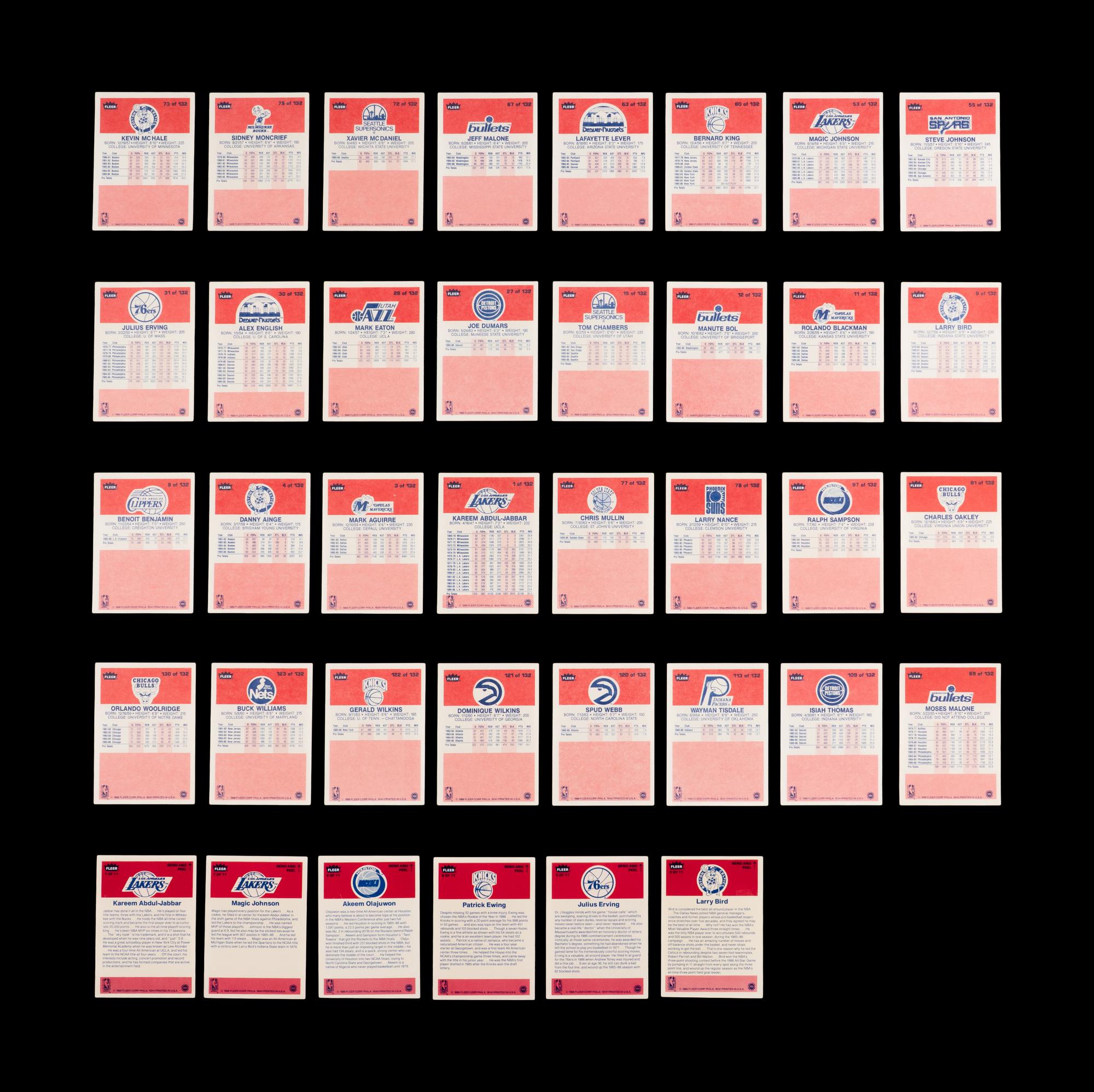 A Collection of 1986-87 Fleer Basketball Cards and Stickers Including Multiple Hall of Famers (38)