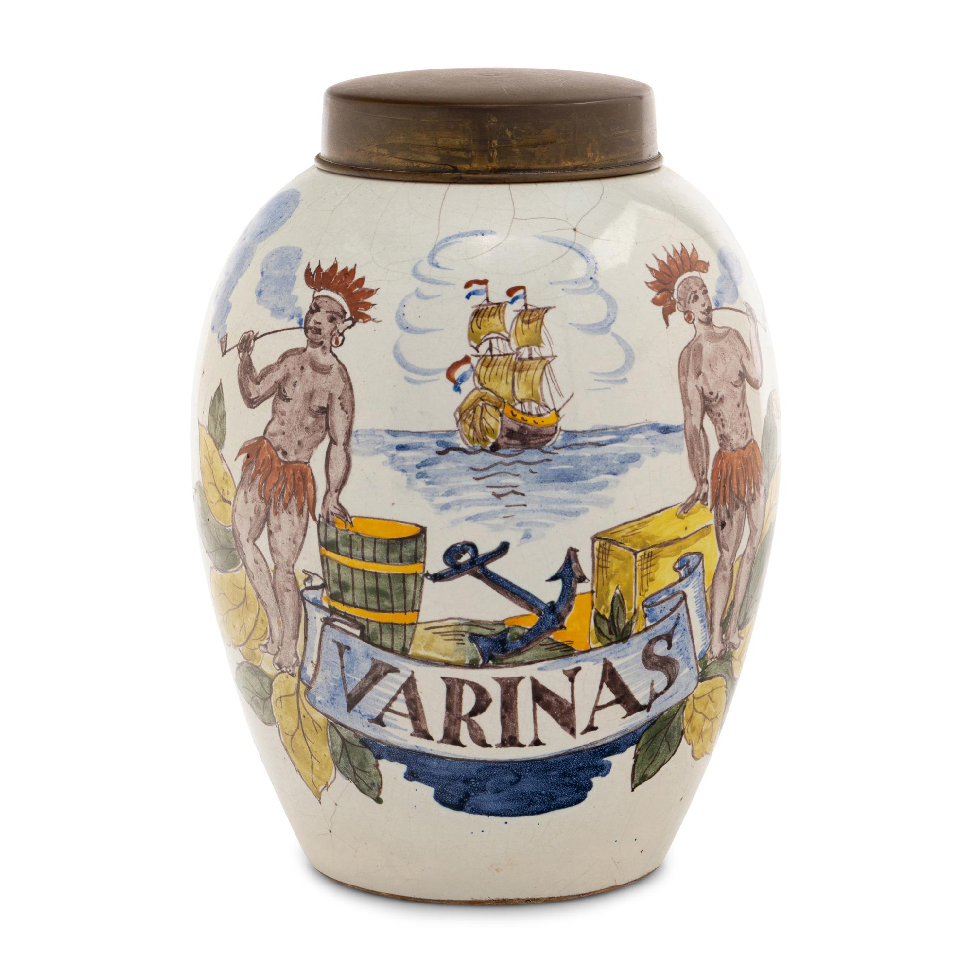 A Delft Polychrome Decorated Tobacco Jar