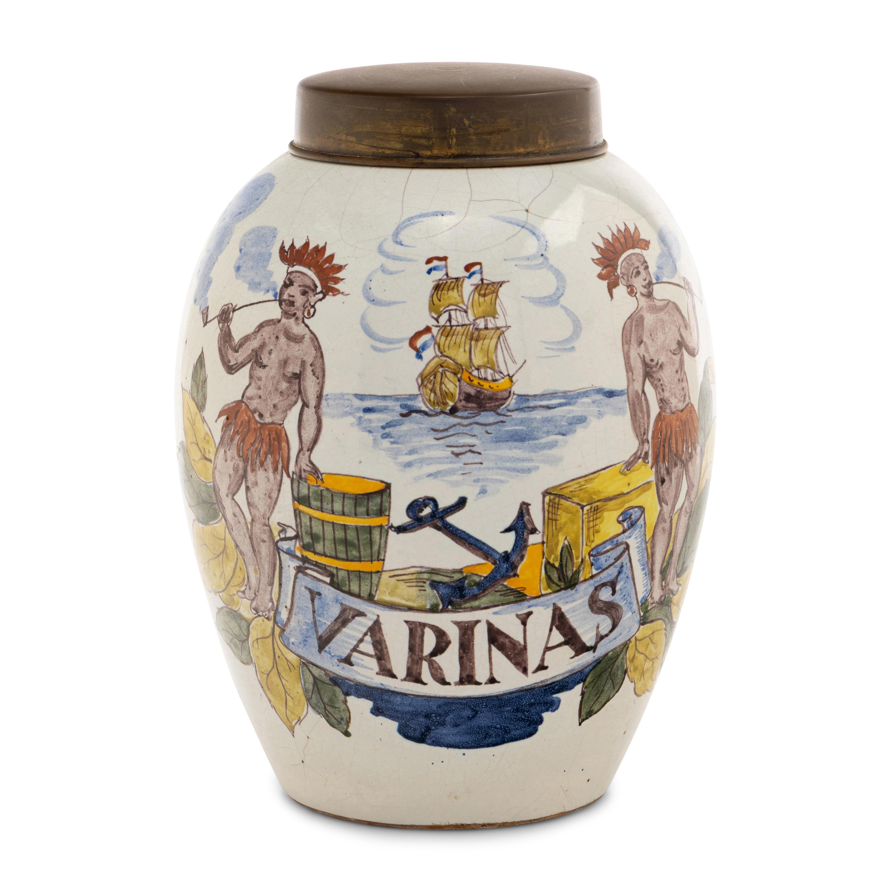 A Delft Polychrome Decorated Tobacco Jar