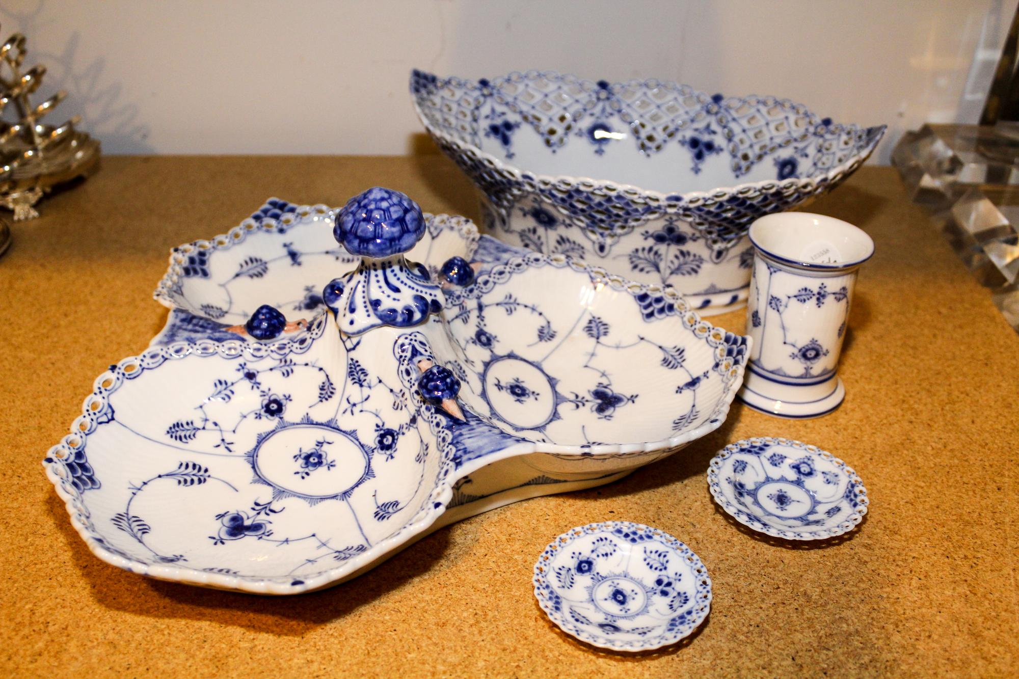 A Royal Copenhagen Reticulated Lace Center Bowl Width of first 11 3/4 inches. — 20TH CENTURY