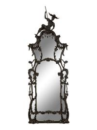 A Pair of Chinese Chippendale Style Black Painted Pier Mirrors — 20th Century