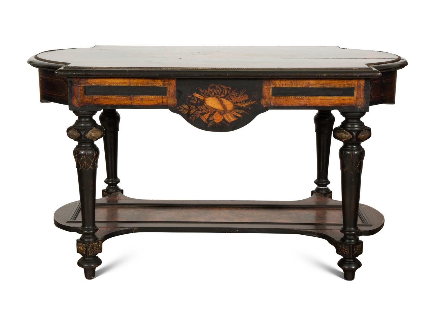 An Italian Gilt Metal-Mounted Marquetry Center Table