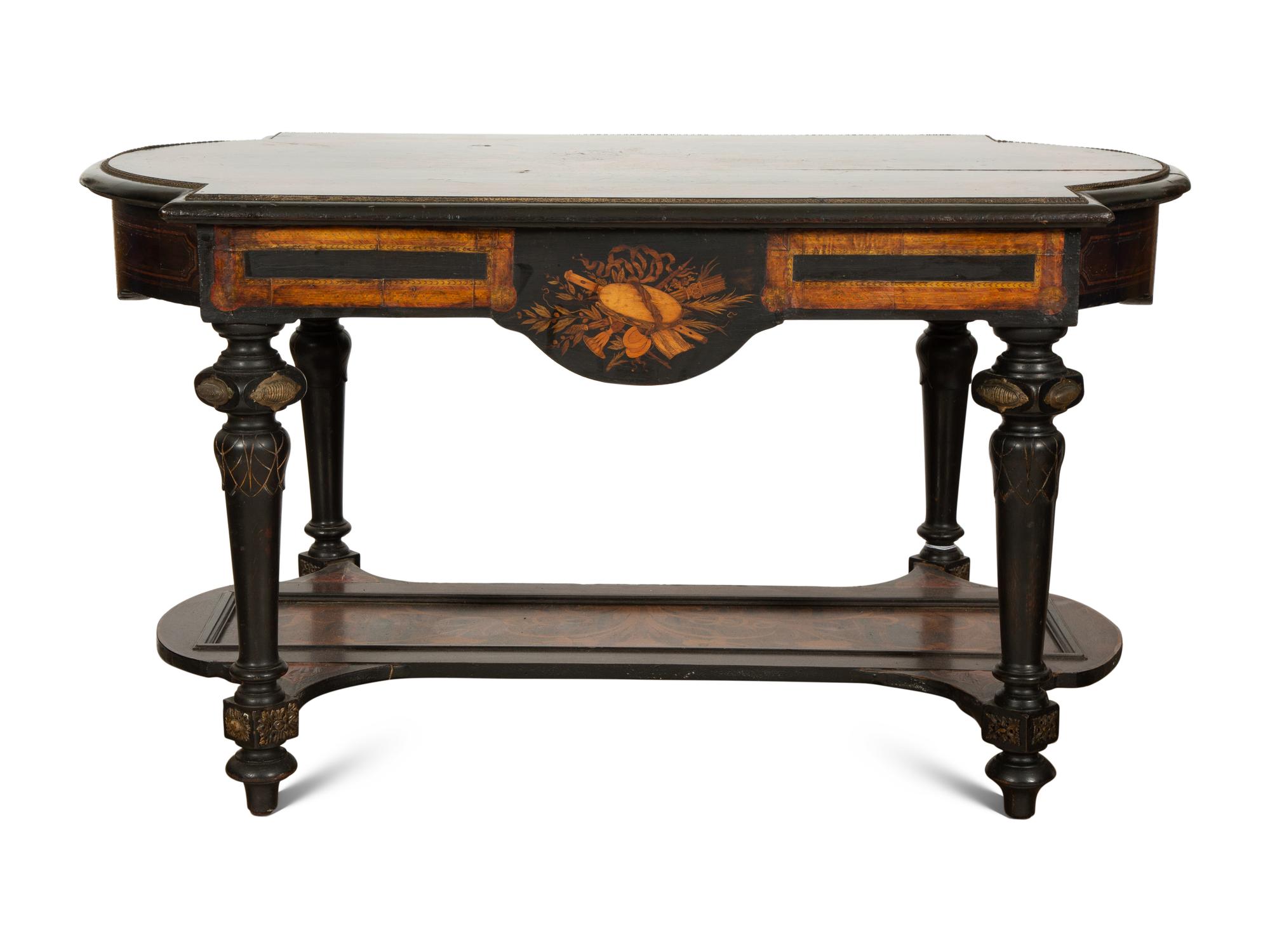An Italian Gilt Metal-Mounted Marquetry Center Table