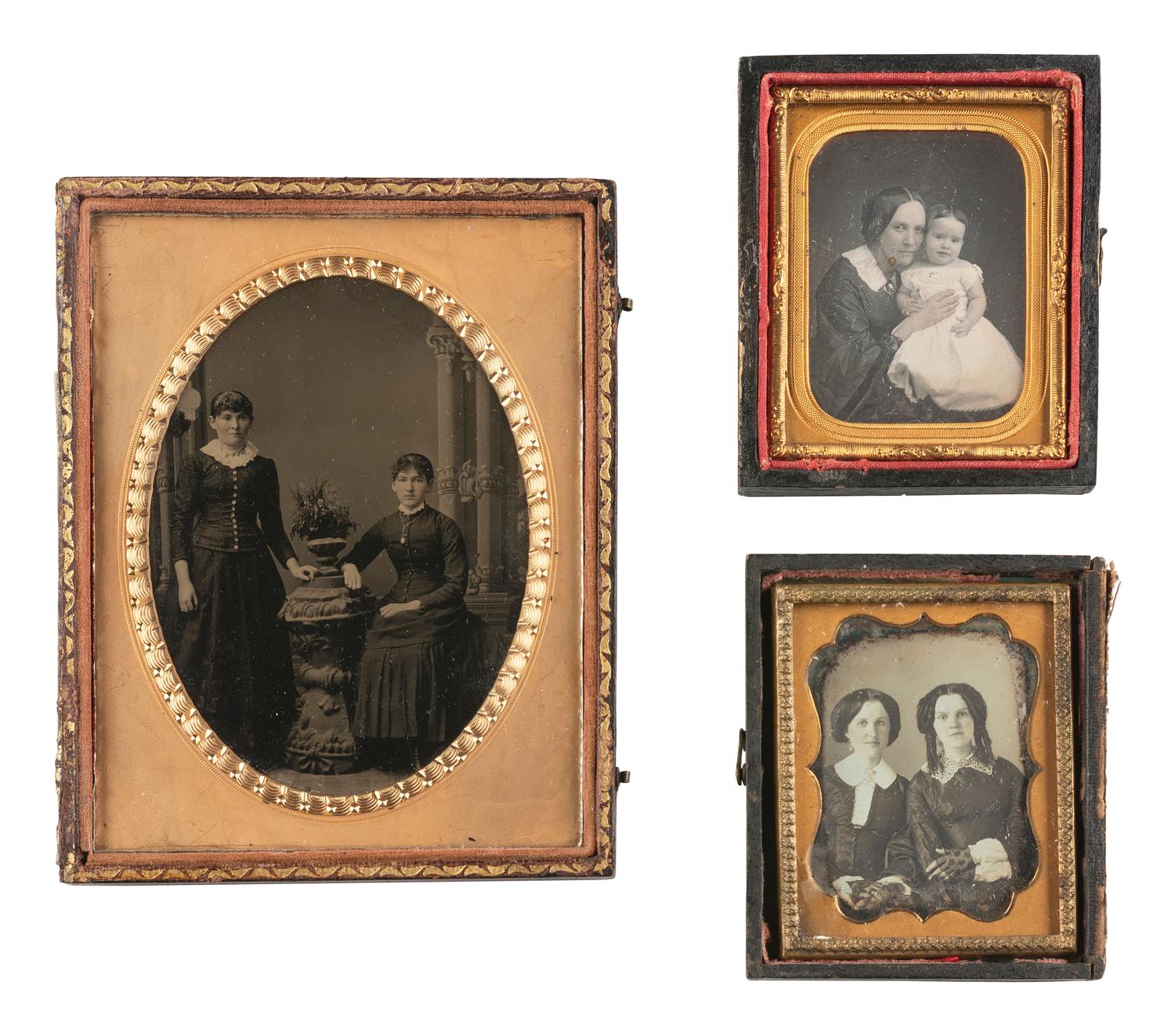 [EARLY PHOTOGRAPHY]. 14 charming cased images of family pairs and groups, mostly daguerreotypes.