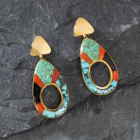 Ben Nighthorse Campbell (Northern Cheyenne, 1933-2025) — 18k Gold and Cobblestone Inlay Clip Earrings