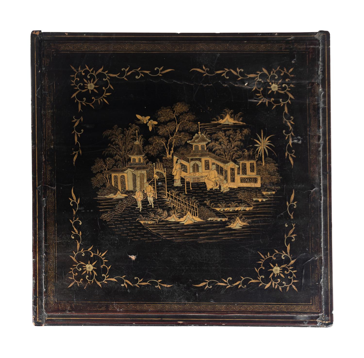 A Chinese Export Gilt and Black Lacquered Box