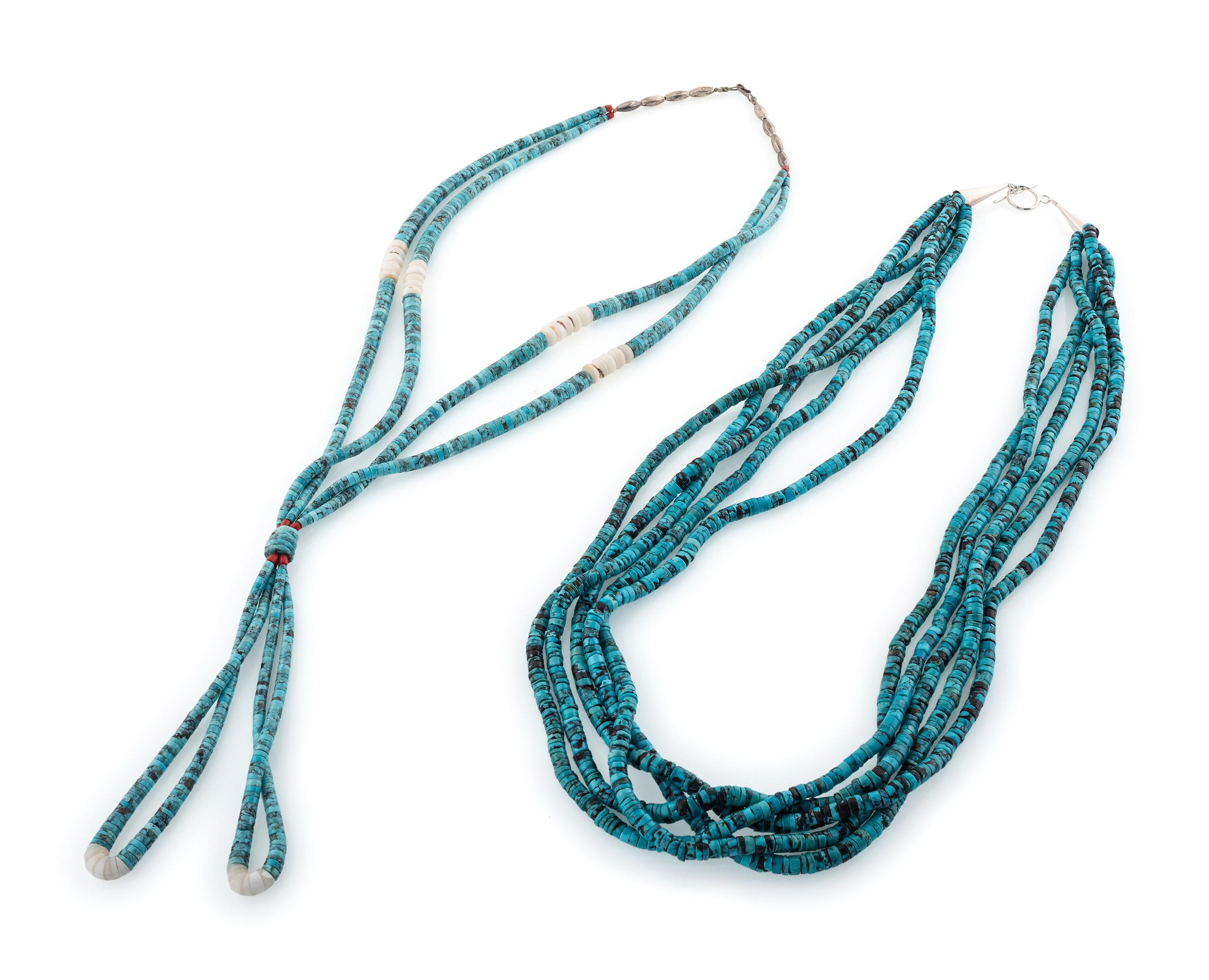 Pueblo Multi-Strand Rolled Turquoise Necklaces