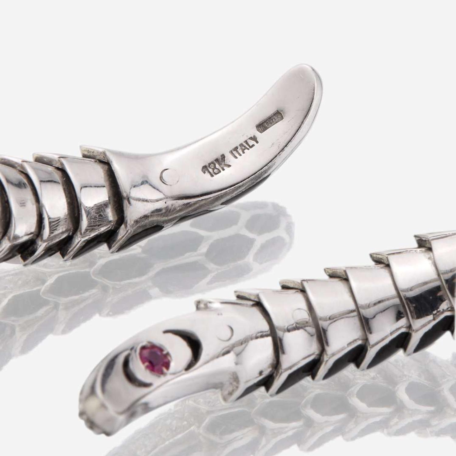 An eighteen karat white gold, diamond, and enamel bangle, Roberto Coin