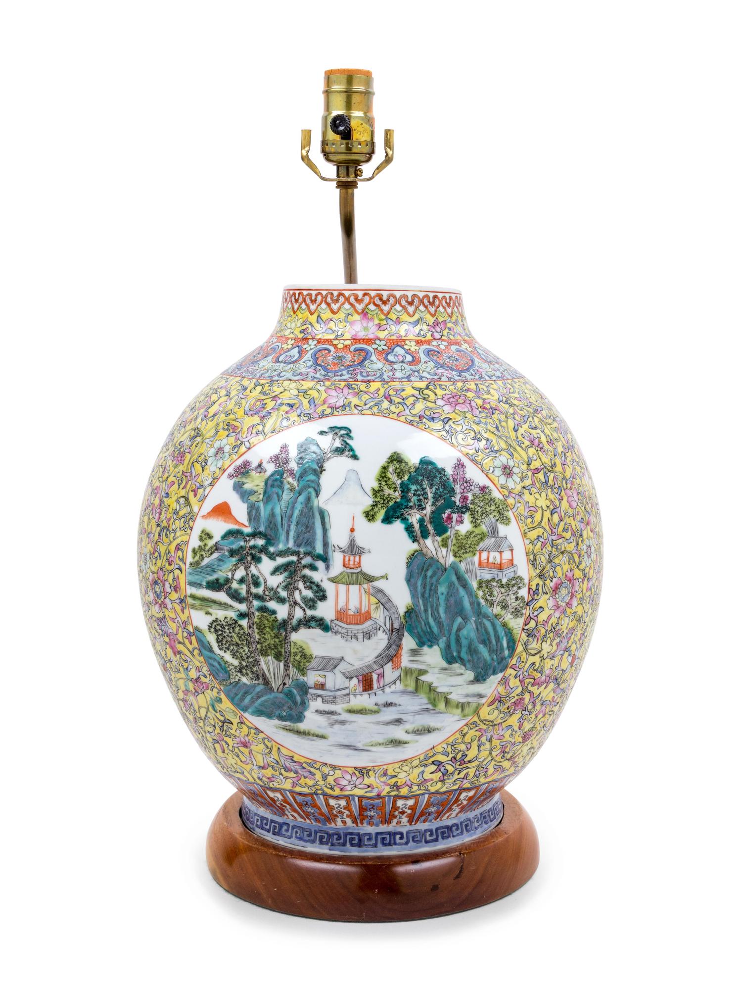 A Chinese Famille Rose Porcelain Vase Mounted as a Lamp — 20TH CENTURY