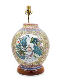 A Chinese Famille Rose Porcelain Vase Mounted as a Lamp — 20TH CENTURY