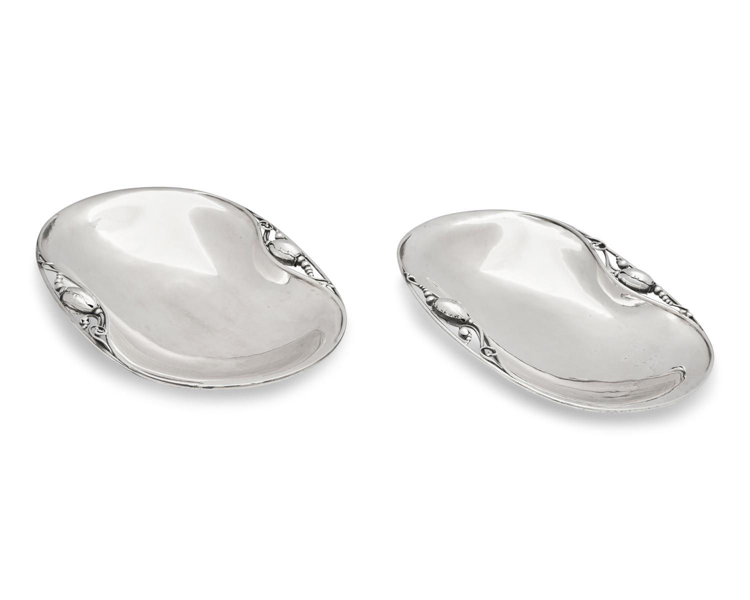 A Matched Pair of Georg Jensen Silver Blossom Pattern Dishes