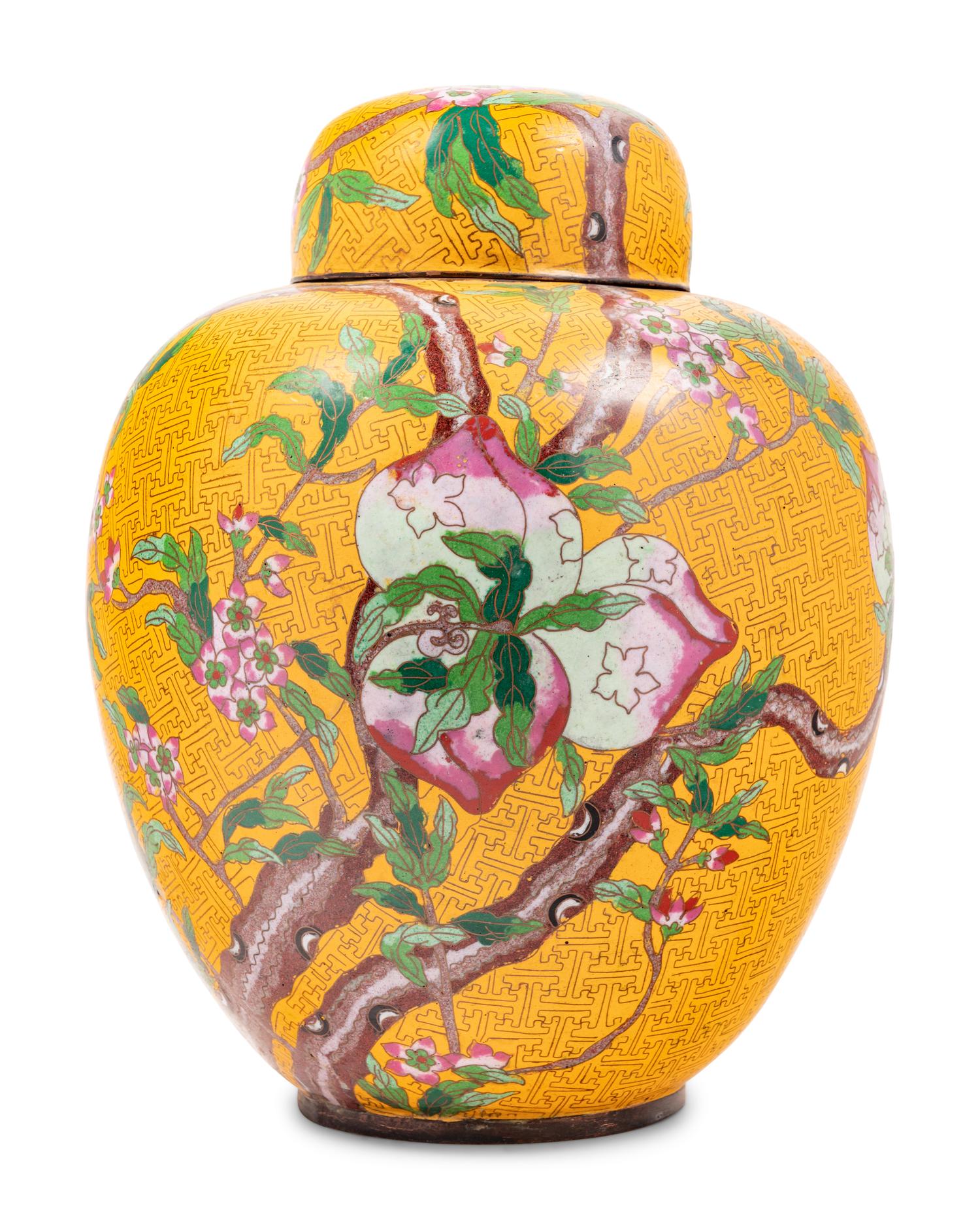 Three Chinese Yellow Ground Cloisonné Enameled Vessels