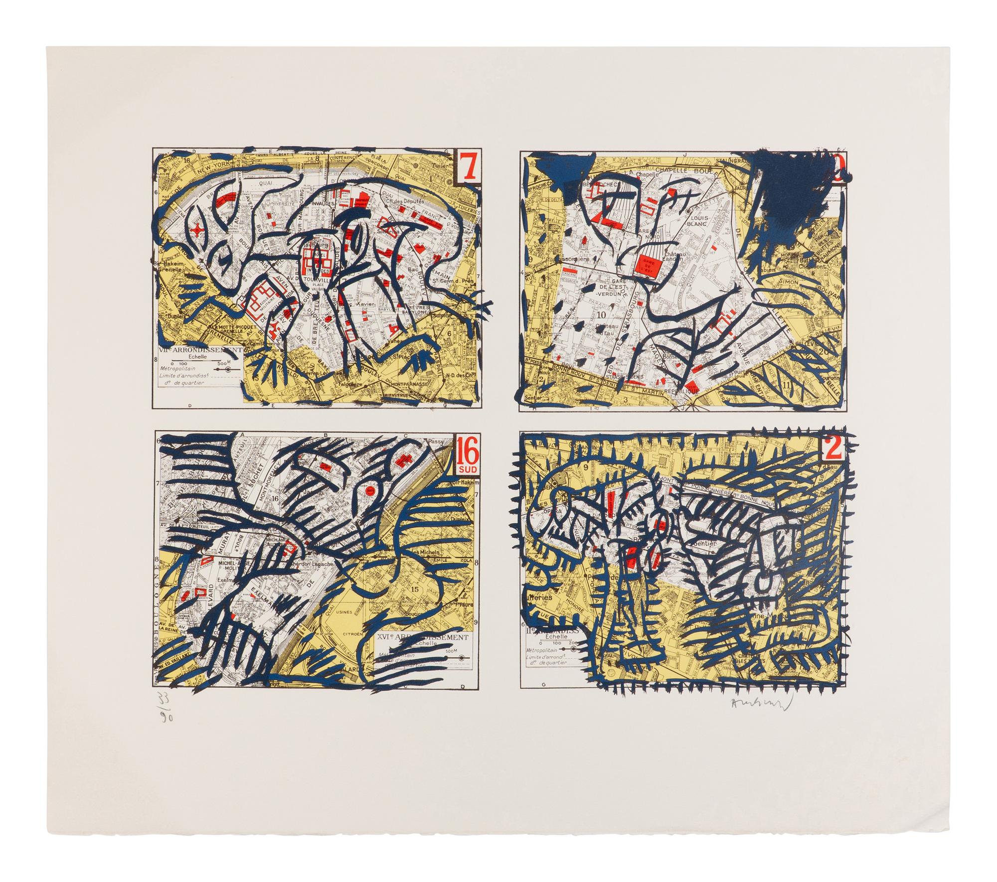 Tardieu, Dame Taride, Taches d'exclamation, Quatre arrondissements, and Le Layetier (5 works), ca. 1982-1990